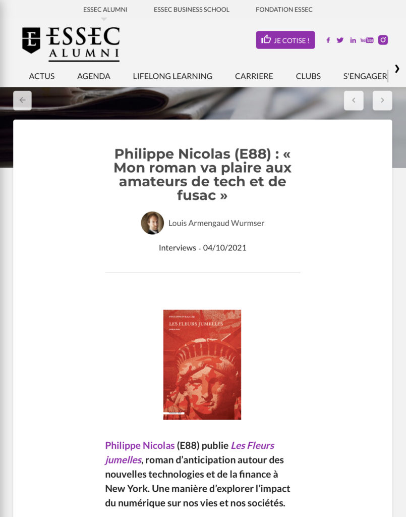 Interview de Philippe Nicolas sur les Fleurs jumelles par ESSEC Alumni 